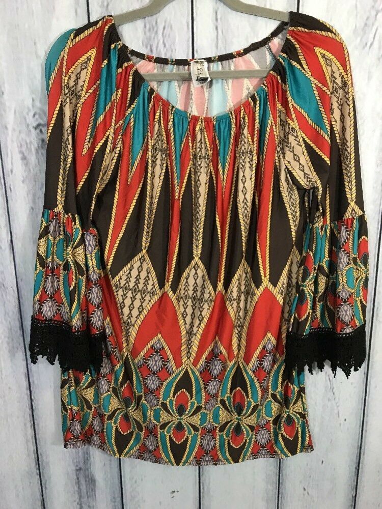 Lilypad Tunic Size Medium Shirt Boho Crochet Cuffs